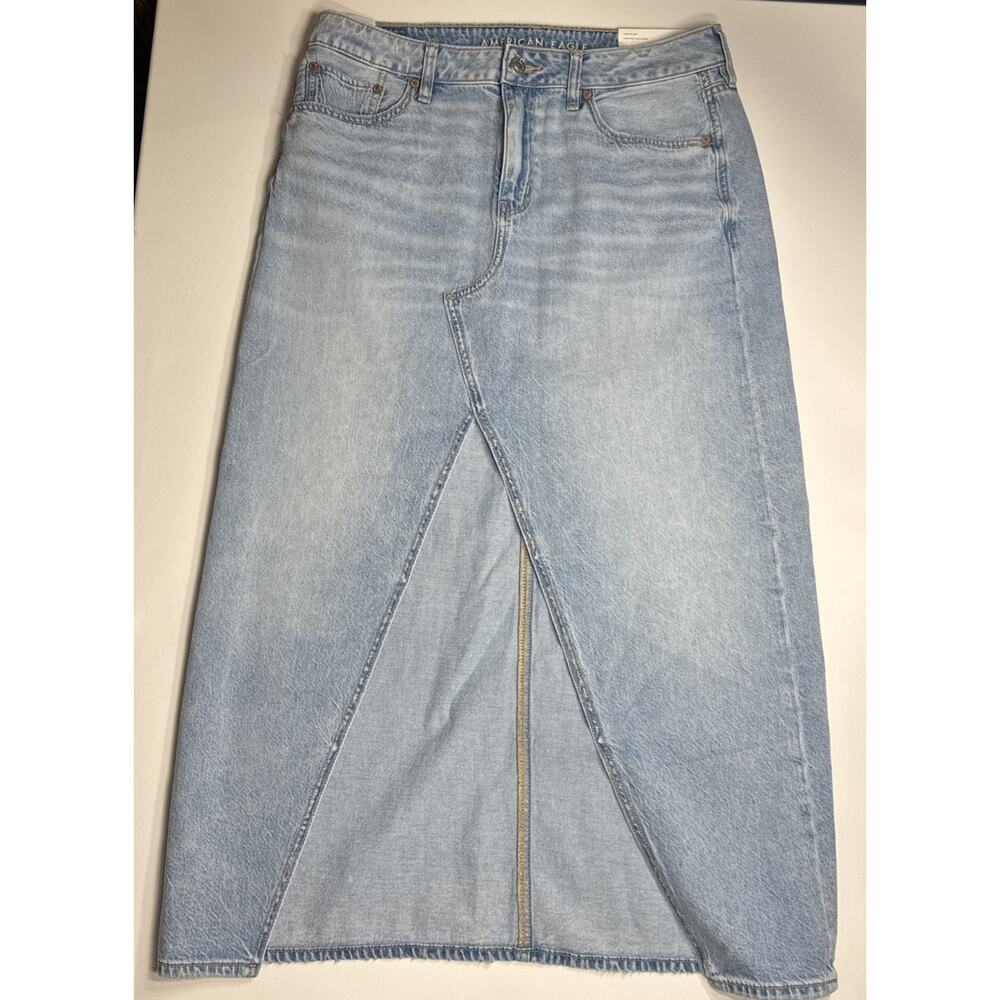 American Eagle Low Rise Denim Maxi Skirt Womens Size 8 Light Blue Wash NWT
